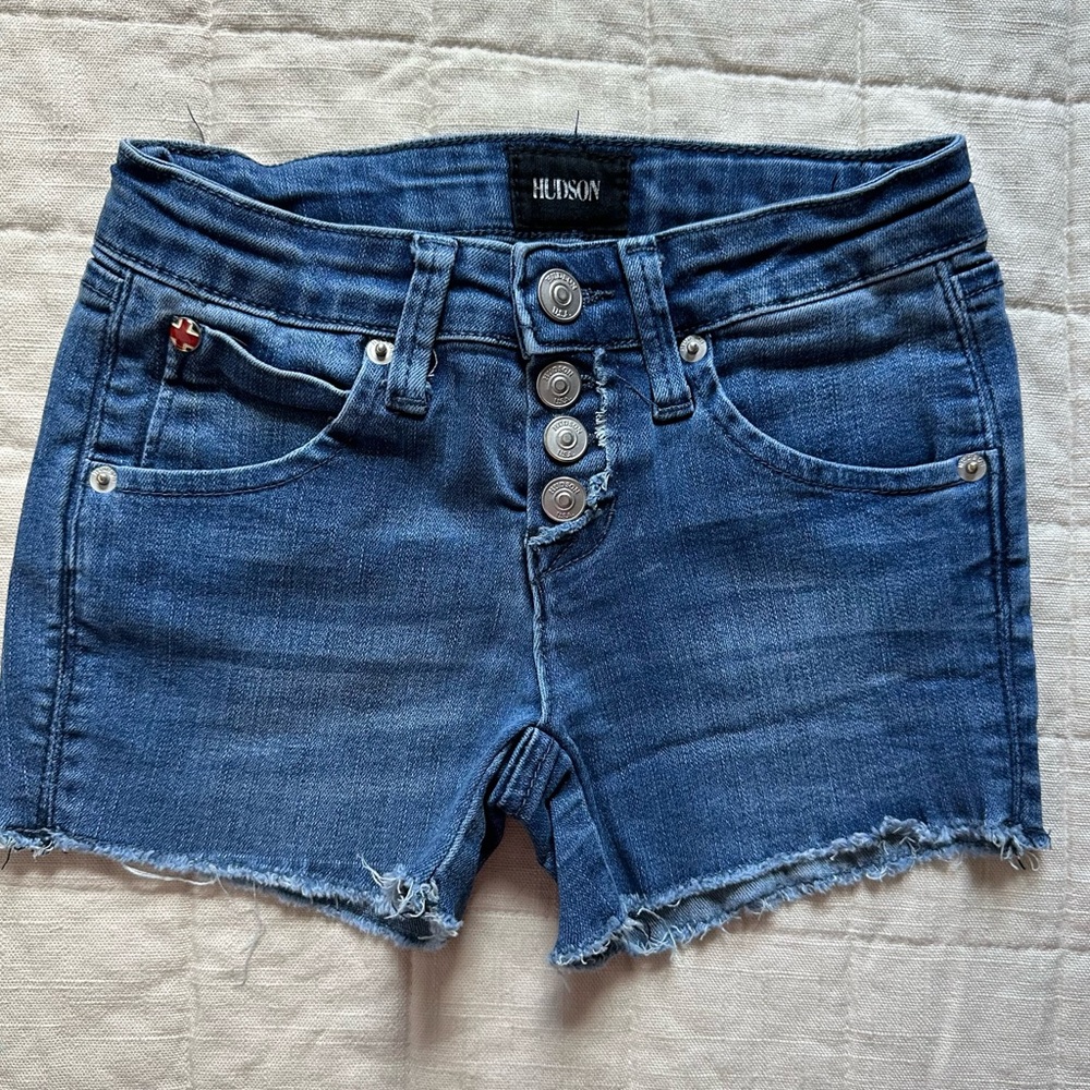 Hudson denim shorts with signature flap back pocket